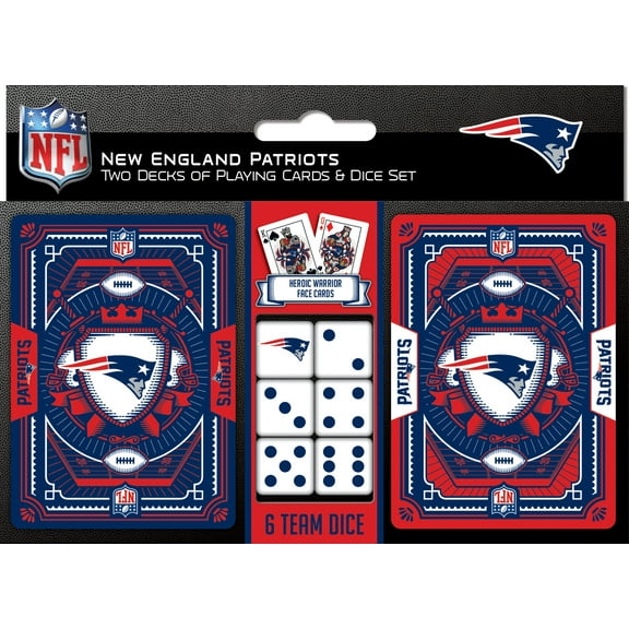 MasterPieces Officially Licensed NFL New England Patriots 2-Pack Playing cards & Dice set for Adults