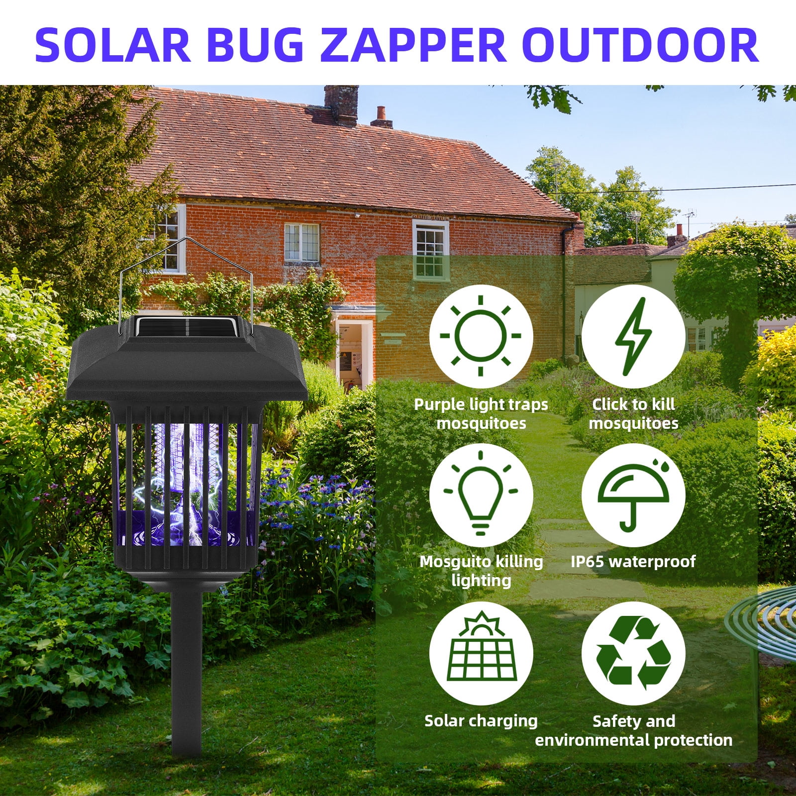 Kqiang Solar Killer Torch Outdoor Mosquito Zapper, Black, 2 Count