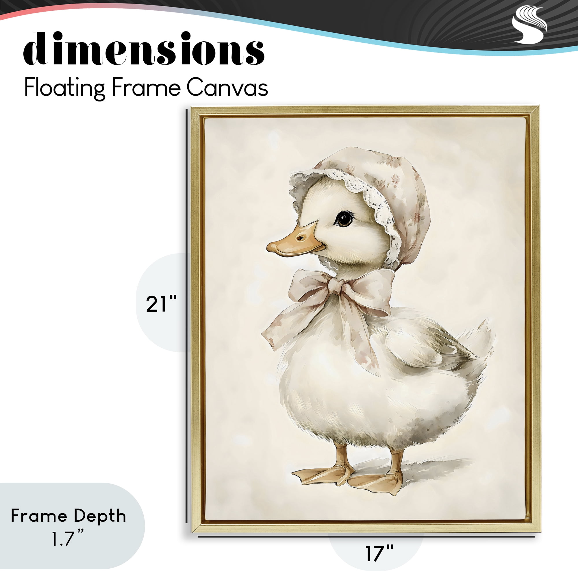 Stupell Industries Duck Wearing Bonnet Gold Framed Floater Canvas Wall Art, design by Arlington Prints