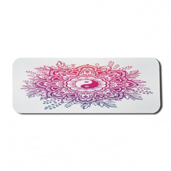 Mandala Computer Mouse Pad, Yin and Yang Lotus Mystic Themed Chinese Crown of Leaves Motif, Rectangle Non-Slip Rubber Mousepad Large, 31" x 12" Gaming Size, Violet Magenta Pink, by Ambesonne