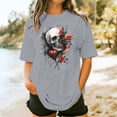 thumbnail image 2 of Sexlip Womens Swimsuit Set Dripping Rose Skull Print Cover Up Design Crew Neck Short Sleeve Casual Silhouette Breathable Fabric for Casual Beach Days Gray XXXXL, 2 of 4