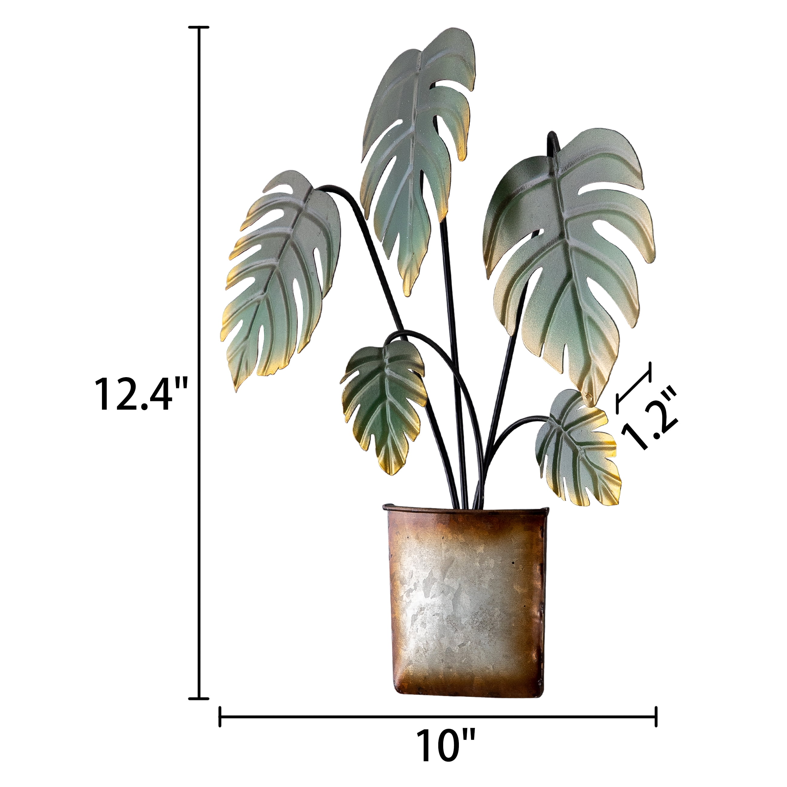 Sintosin Green Monstera Leaves Metal Wall Decor 10" x 12", Metal Monstera Leaf Wall Hanging Decor,Green Plants Metal Wall Art Sculpture for Living Room, Office, Hotel