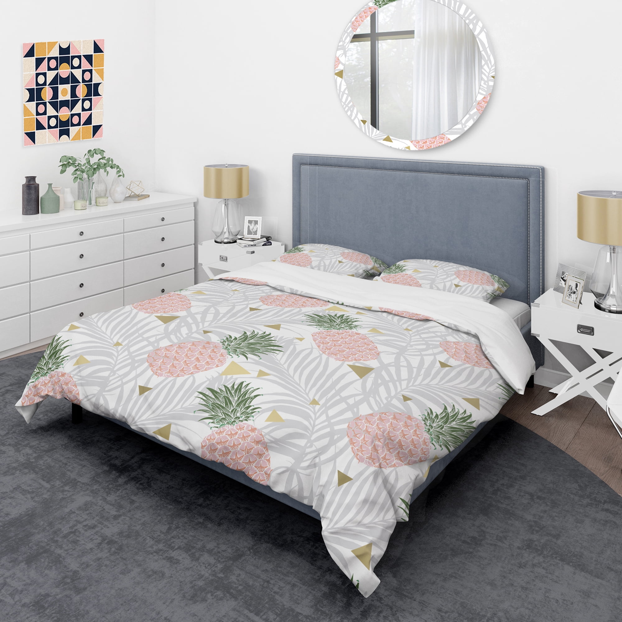 Designart 'Pineappple On Tropical Leaves' Mid-Century Modern Duvet Cover Set