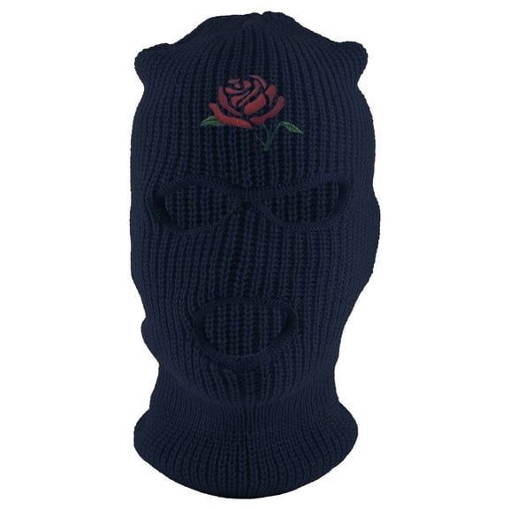 Gravity Threads Red Rose Embroidery 3-Hole Ski Mask - Navy