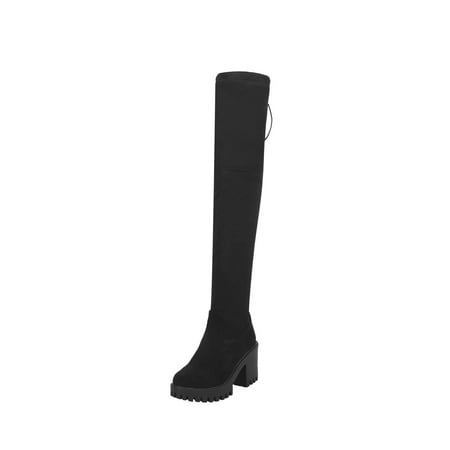 

Fesfesfes Fuzzy Boots for Women Winter Suede Over The Knee Thick High Heel Round Toe US:4.5(35)