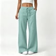 thumbnail image 2 of Vynhevius Women Straight Leg Pants Solid Drawstring Waist Front Patch Pockets Casual Trousers, 2 of 9