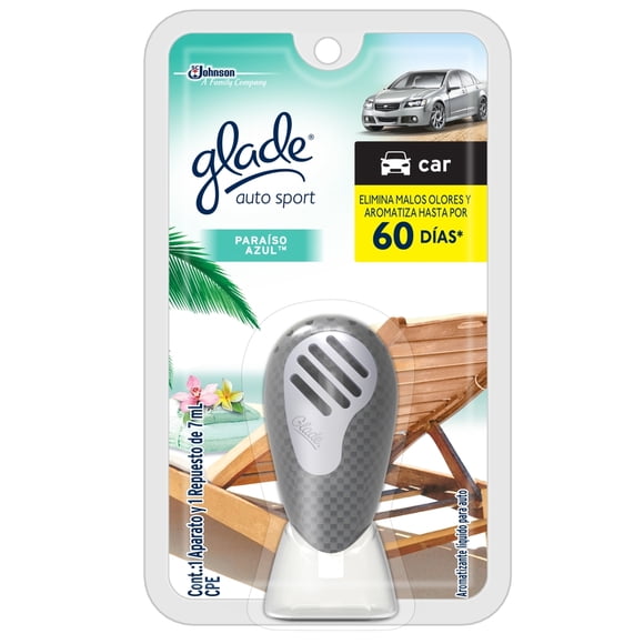 Aromatizante líquido Glade® AutoSport Paraíso Azul aparato y repuesto 7mL