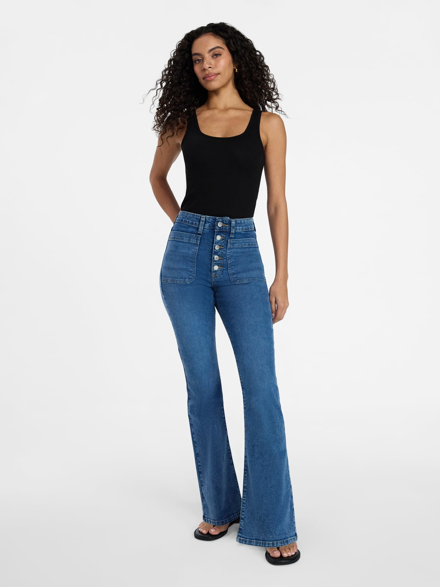 Time and Tru Women's Patch Pocket Flare Jeans, 31