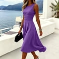 thumbnail image 4 of JULMCOMO Dresses for Women Round Neck Ruched Waist Pleated Elegant Summer Midi Dresses Sleeveless A Line Casual Sundresses Purple S, 4 of 5