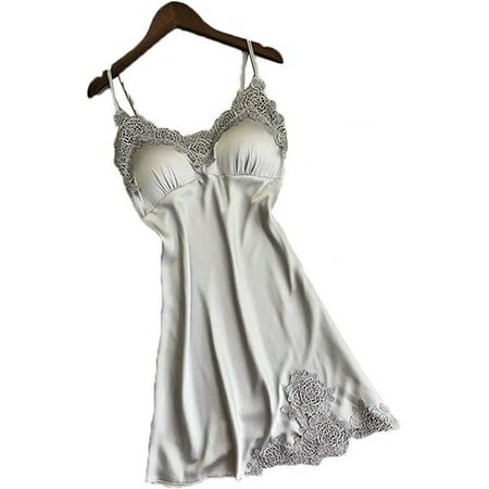 Gwiyeopda Lingerie Women Silk Lace Robe Dress Babydoll Nightdress Nightgown Sleepwear