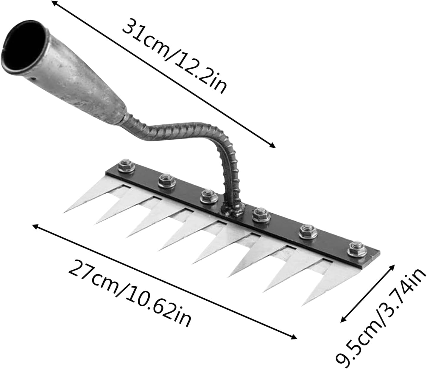 Gardenia Iron Weeding Rake, Iron Rake 2.0, 5/6/7/8 Teeth Carbon Steel Garden Weeder Rakes, Weeding Rakes for Dethatching, Gardening and Backyard Lawn Loosening Weed Tools (6 Tooth)