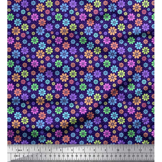 Soimoi Rayon Fabric Circle & Floral Artistic Print Fabric by The Yard 42 Inch Wide