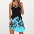 thumbnail image 3 of Dvprdro Womens Casual Floral Print Sundress Casual Fashion Halter Neck Sleeveless Lace-Up Hollow Out Beach Mini Dress, 3 of 5
