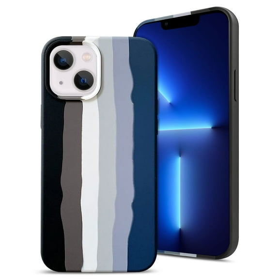 Emlimny Slim Thin Case for iPhone 13,Shockproof Soft Touch Liquid Silicone Case Cover (6.1 inch), Rainbow Black