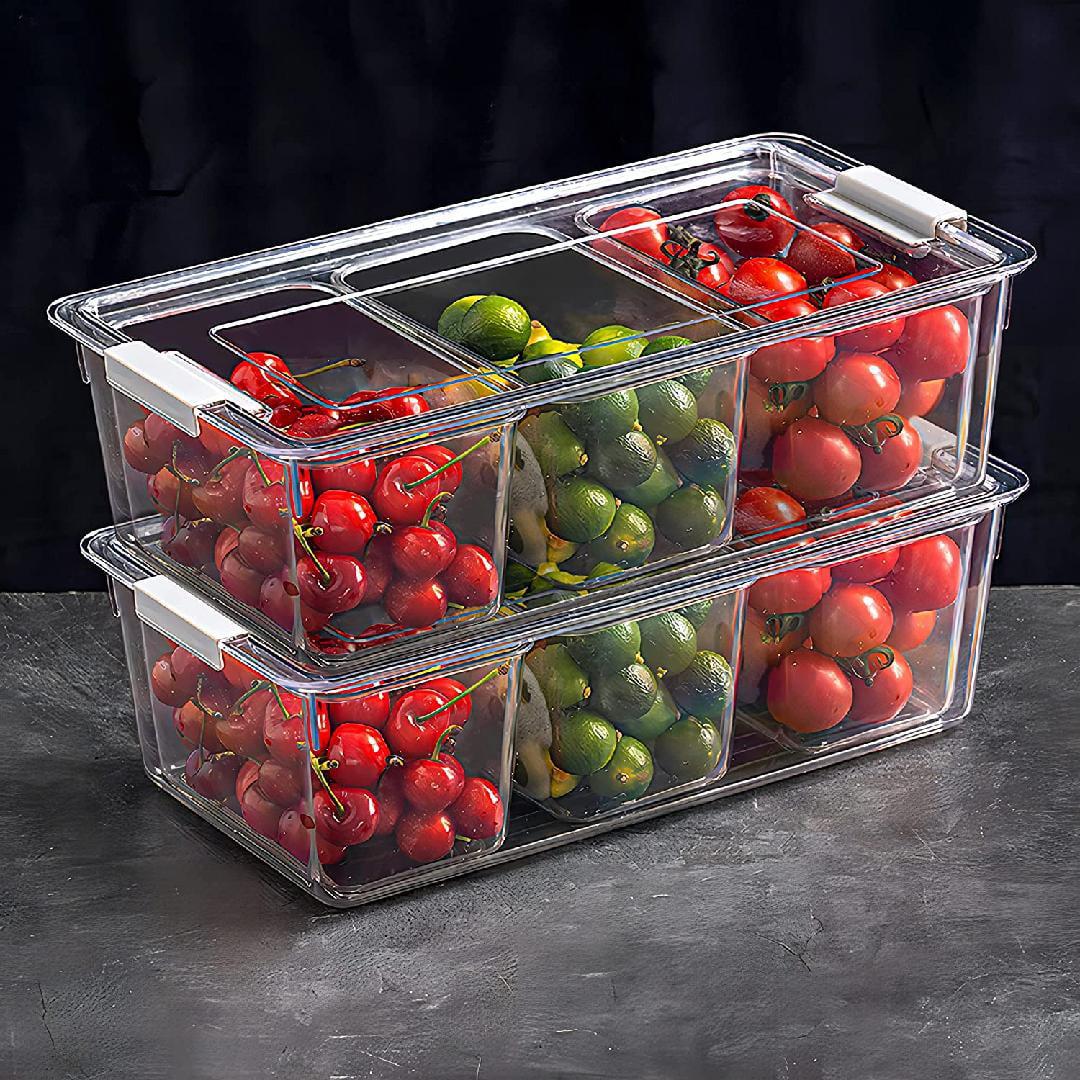 MANO Divided Snackle Box Carcuterie Container Compartment Refrigerator  Organizer Bins for Fridge Clear Veggie Tray with Lid Stackable Produce  Saver