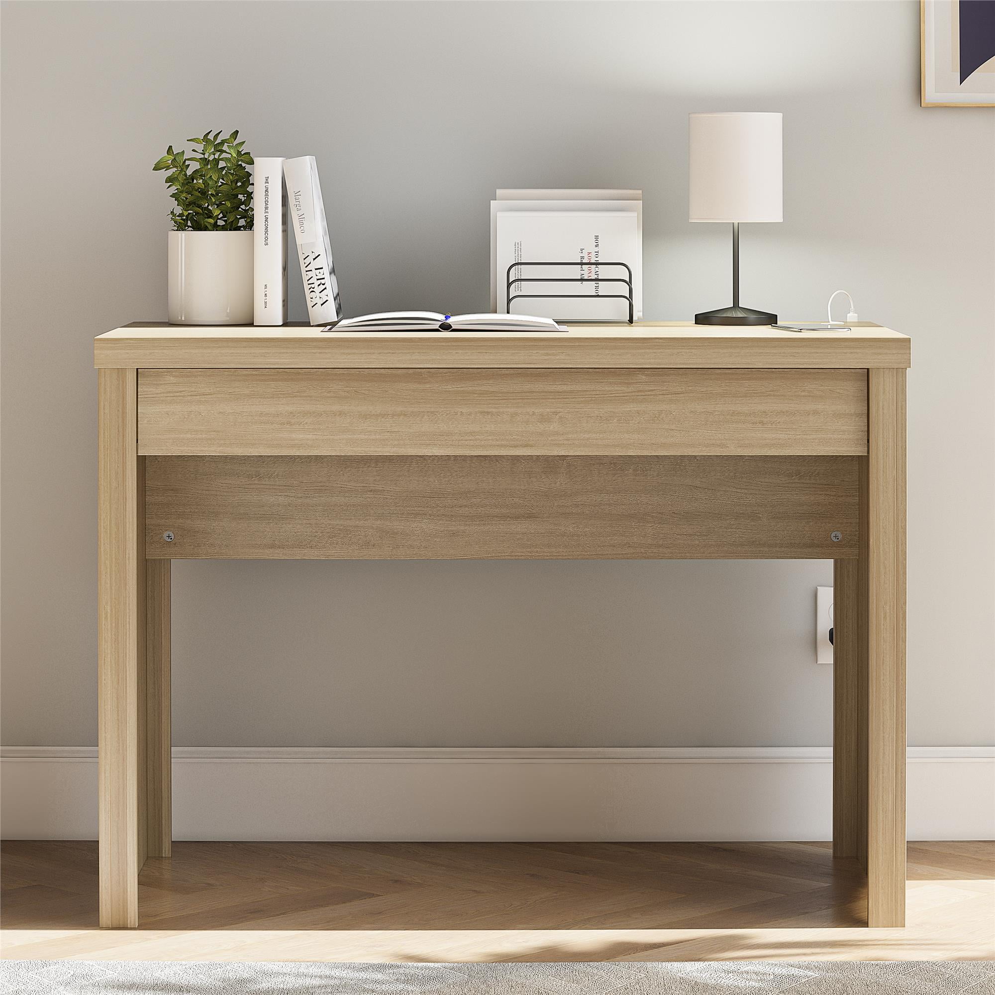 Mainstays Cooper Writing Desk with USB, Natural Teak