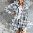 thumbnail image 2 of UYISJ Women's Plaid Hoodie Long Sleeve Jacket Button Drawstring Casual Fall Shirts Full Zipper Outerwear with Pocket Light Blue XL, 2 of 5