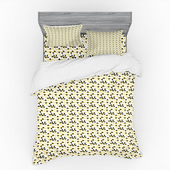 Ambesonne Geometric Bedding Set 4 Pcs, Modern Triangles Pattern, Queen, Mustard White