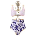 thumbnail image 3 of IBTOM CASTLE Women's 3 Pieces Swimsuit Floral Printed Bikini Set Bathing Suit with Cover up Beach Skirt Sarong Beachwear S Navy Blue Straps, 3 of 8