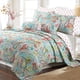 thumbnail image 5 of Juego de cama reversible con colcha y diseño floral de hojas de coral azul turquesa, cubrecama ligero para todas las estaciones (turquesa, tamaño king, 3 piezas), 5 of 5