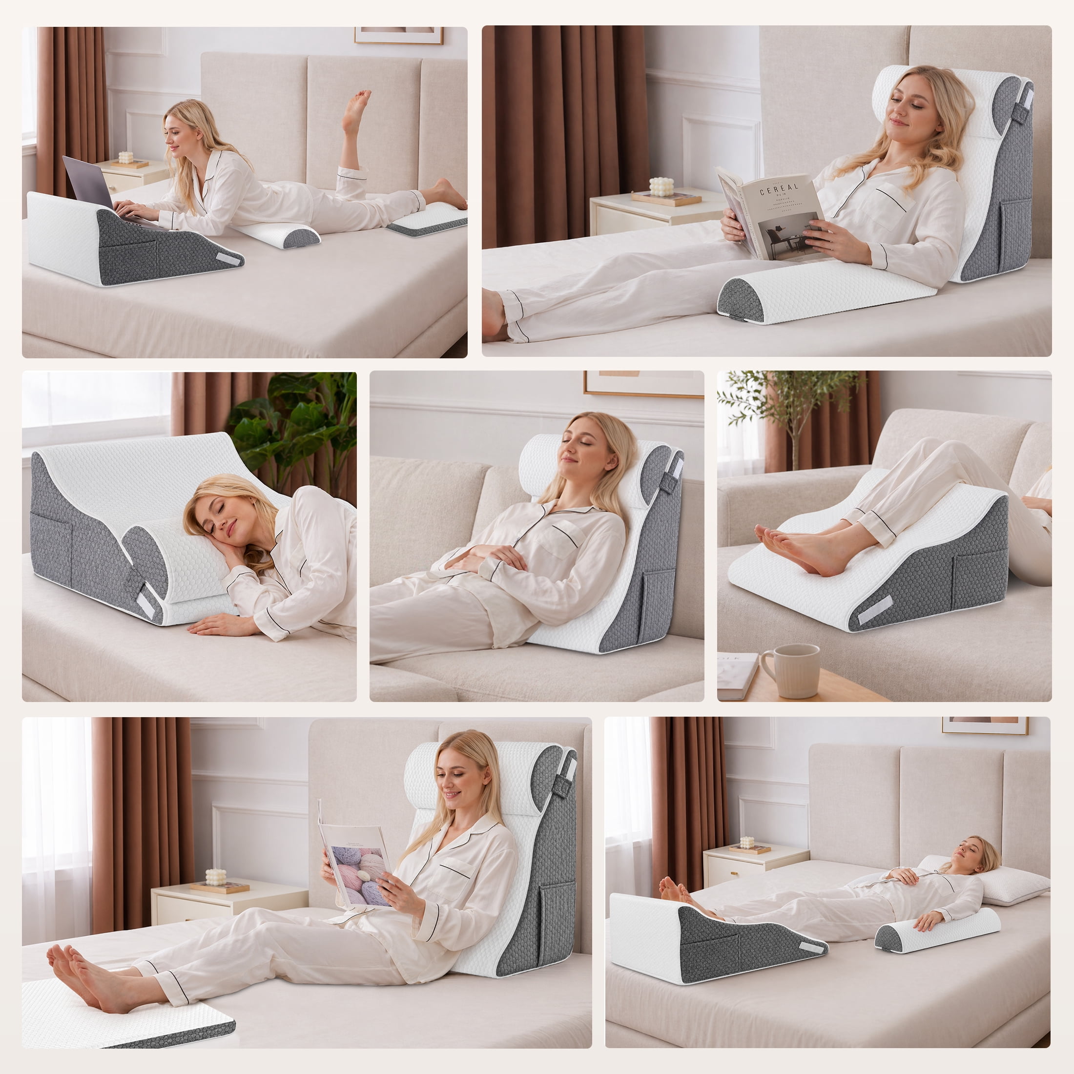 WANALIT Wedge Pillow for Sleeping Apnea, Bed Wedge Pillow for Headboard, Orthopedic Wedge Pillow Set for After Surgery Back Pain Relief, Acid Reflux Relief
