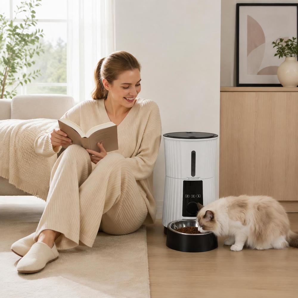 Automatic Pet Feeder WiFi-enabled 4L Smart Food Dispenser with App Control 10s Voice Recorder and Stainless Steel Bowl for Cats and Small Dogs