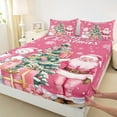 thumbnail image 3 of Manfei Girls Merry Christmas Twin Sheet Sets 3 Pieces, Pink Santa Claus Snowman Twin Fitted Sheet, Xmas Tree Gifts Flat Sheet, Microfiber Bedroom Decor, 3 of 7