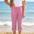 thumbnail image 4 of Posijego Girls Capri Pants Summer Casual Capris Pants Lightweight Cotton Linen Straight Leg Knee Length Pants with Pockets, 4 of 7