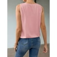 thumbnail image 4 of Fashion Buttoned Round Neck Solid Color Vest Pink L, 4 of 6