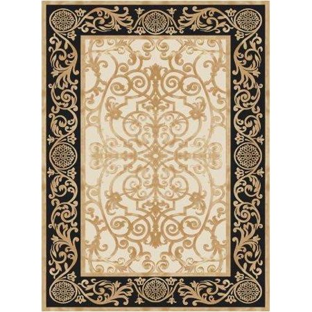 La Dole Rugs Black Gold Bordered Royal Vintage Traditional Flat Pile Soft Light Weight Area Rug