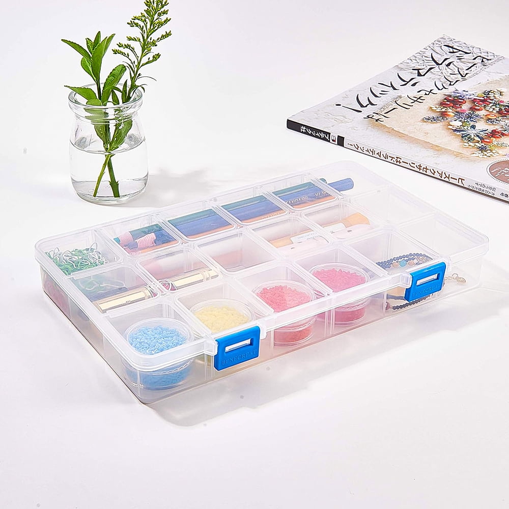 4 Pack 18 Grids Large Transparent Plastic Storage Box Bead Organizer with Adjustable Dividers for Jewelry Beads Tools Craft Accessories and