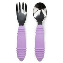 Bumkins Toddler Fork and Spoon Set, Stainless Steel & Silicone for 18 Mos  (Lavender)