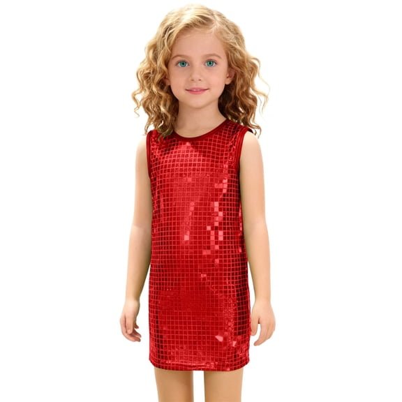 EnJoCho Girls Sequins Dress Sleeveless Crewneck High Waist A Lined Holiday Wedding Prom Dance Dresses 3 to 13Y