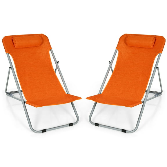 Costway Set of 2 Beach Chair Portable 3-Position Lounge Chair w/Headrest Orange