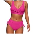 thumbnail image 2 of Women's Bikini Set Solid Color Strappy One Shoulder High Waist Sexy Two Piece Swimsuit for Beach Vacation,Hot Pink,L, 2 of 7