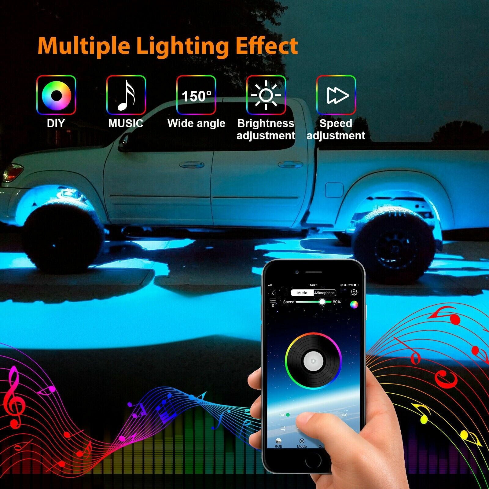 XZKING 8Pods Metal DreamColor RGB LED Rock Lights for Trucks Jeep Golf Cart ATV UTV SUV Offroad with APP/RF Remote, Multicolor Brake Underglow Light Neon Aluminum Waterproof 12V Underbody Lights