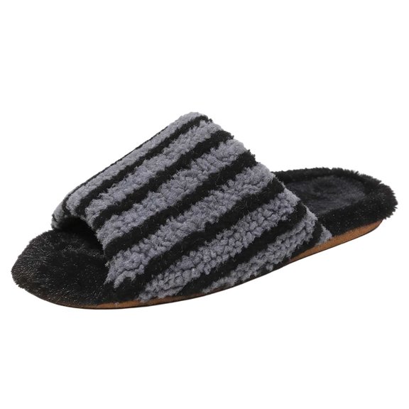 Xfvqtps Womens Stripe Slippers Open Toe Soft Sole House Shoes Indoor Warm Fall Winter Slip on Cozy Cute Slides