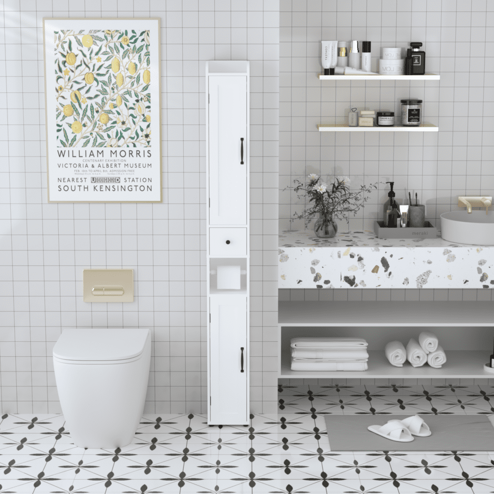 67.51" Tall Bathroom Storage Cabinet with Adjustable Shelves,Slim 2 Doors Freestanding Cabinet with Anti-Tip, Open compartments, for Home, Small Spaces, Bathroom,Kitchen, Living Room, White