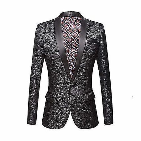 Men Floral Jacquard Suit Jacket Wedding Groom Prom Slim Fit Tuxedo ...