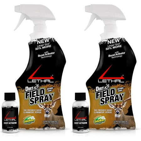 LETHAL Dirt x3 Field Spray Cover Scent Attractant and Human Scent Eliminator for Hunting Clothes Gear and Equipment Natural Scent 32 Ounce Spray 2-Pack