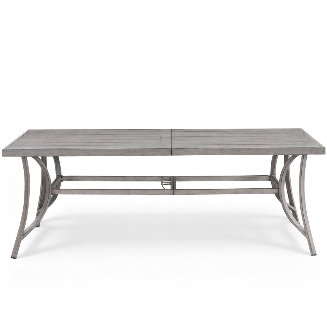 84" Outdoor Rectangle Dining Table for 8 with Umbrella Hole, Aluminum Sturdy Frame, Limed Oak