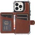 thumbnail image 3 of Compatible with iPhone 13 Pro Max Wallet Case with Card Holder PU Leather Kickstand Wrist Strap Shockproof Protective Cover for Women Man Brown, 3 of 12