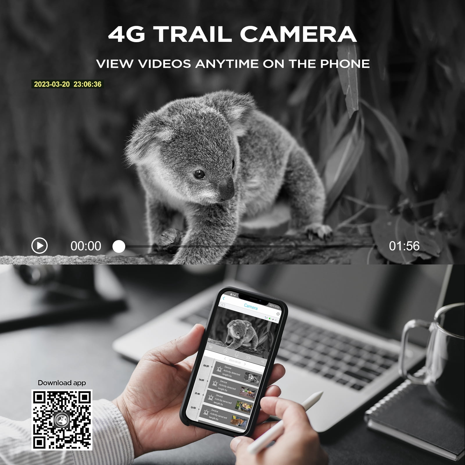 CAMPARK 4G LTE Cellular Solar Trail Camera with SIM Card, No WiFi Hunting Game Camera, 360° PTZ View, 1080P Color Night Vision Waterproof PIR Motion Sensor 2 Way Audio Wildlife Security Camera