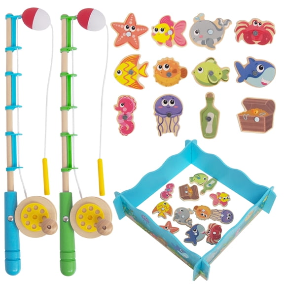 Woodenfun Montessori Toddler Fishing Game Wooden Magnetic Toy Chrismas Gifts for 3 Years Old Kids