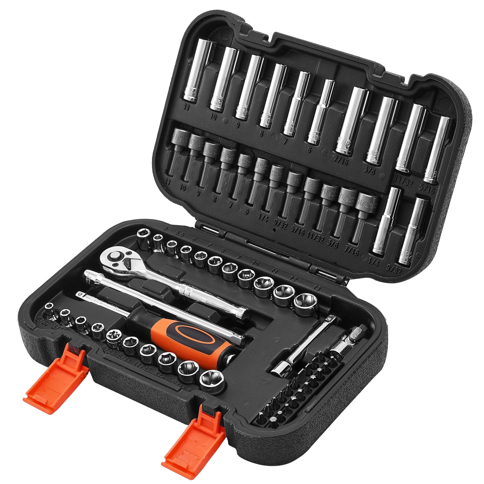 VEVOR Socket Set, 70 Pieces, 1/4 inch Drive Socket and Ratchet Set, SAE and Metric, Deep and Shallow, Mechanic Tool Kit with Bits, Accessories and Storage Case, CR-V Alloy Steel,for Automotive Repair