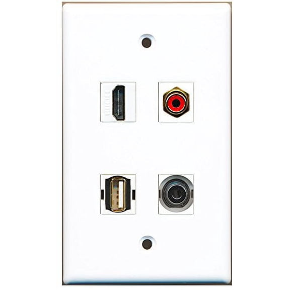 RiteAV - 1 Port HDMI 1 Port RCA Red 1 Port USB A-A 1 Port 3.5mm Wall Plate