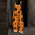 thumbnail image 2 of JULMCOMO Halloween Jumpsuits for Women Cotton Linen Bat Pumpkin Ghost Printed Spaghetti Strap Holiday Jumpsuits Plus Size Loose Cute Print Overalls Earthy Yellow 2XL, 2 of 5
