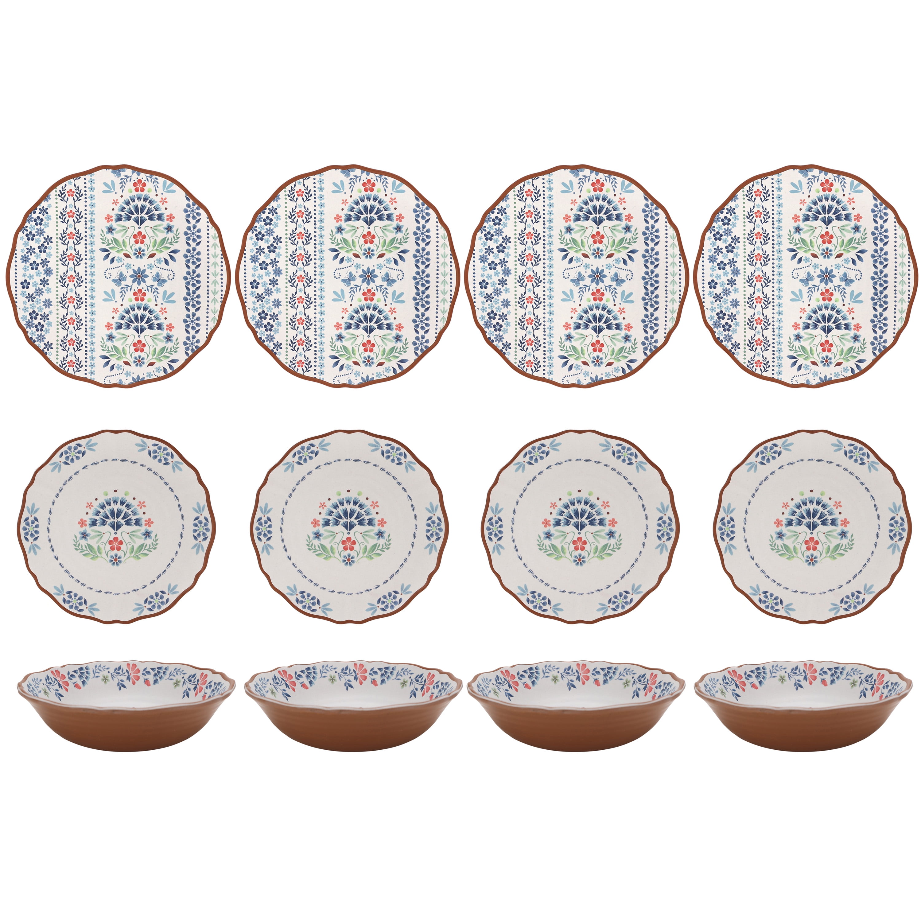 The Pioneer Woman Hattie 12-Piece Bamboo Melamine Dinnerware Set, Multicolor
