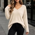 thumbnail image 2 of Bnwani Womens Pullover Blouses Plus Size V Neck Waffle Knit Long Sleeve Top, Loose Casual Shirts for Fall Winter Daily Wear Beige XL, 2 of 9