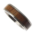 thumbnail image 5 of Genuine Hawaiian koa wood inlay synthetic opal band ring titanium comfort fit 6mm size 7.5, 5 of 6